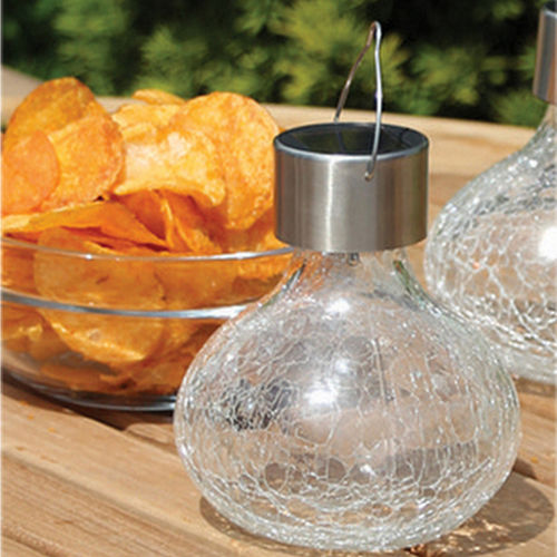 Luxfrom Lighting Solar Crackle Glass Hanging / Table Lantern ( 2 Lights )