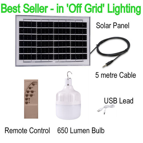 OPTO ‘OFF GRID’:  LED Solar Bulb with Remote Charging Panel & Remote Control - 1 Light